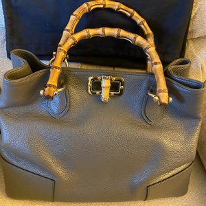 Women's Grey Bamboo Textured Leather Handbag